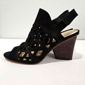Vince Camuto Deverly Cutout Nubuck Slingback Heeled Sandals Black Womens Sz 10M